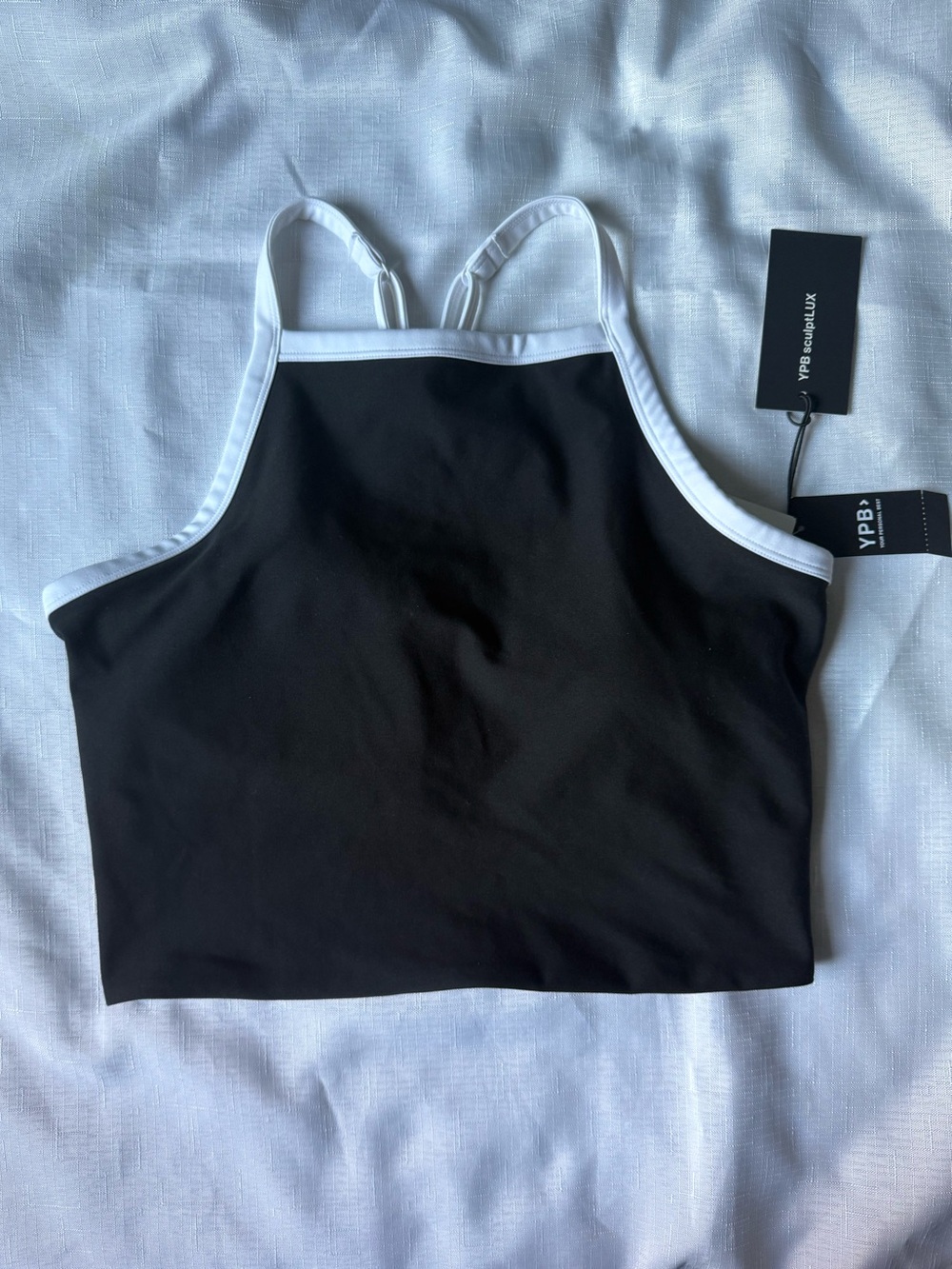 YPB Abercrombie SculptLUX Square Neck Crop Tank Black NWT Size L